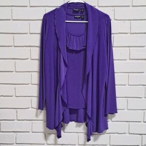 Effortless Style Purple 2 Piece Formal Ruffle Tank/Open Cardigan. Sz Medium NWOT